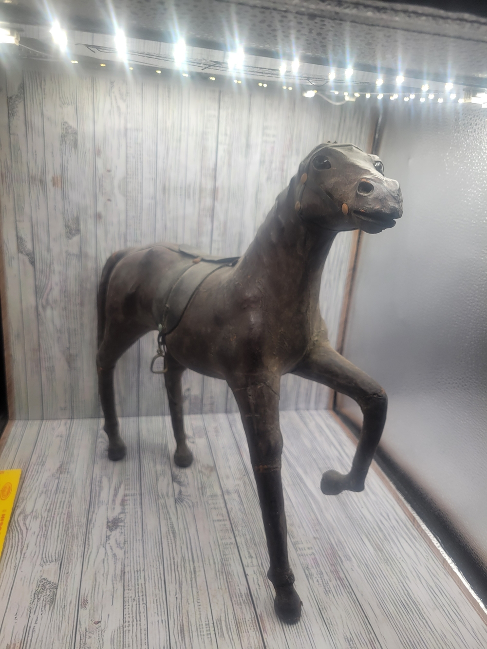 Vintage 16" Leather Wrapped Horse Statue Figurine - Mid Century Folk Art